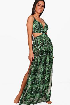 Boohoo Nadia Rainforest Cut Out Maxi Beach Dress