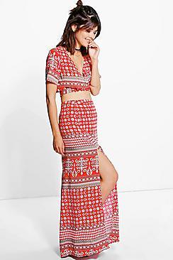 Boohoo Lorelai Wrap Tie Top & Maxi Skirt Co-ord Set