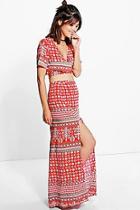 Boohoo Lorelai Wrap Tie Top & Maxi Skirt Co-ord Set