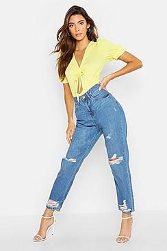 Boohoo Mid Rise Ripped Boyfriend Jeans