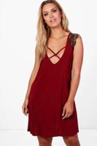 Boohoo Plus Polly Lace Strappy Swing Dress Merlot