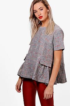 Boohoo Brushed Check Peplum Boxy Top
