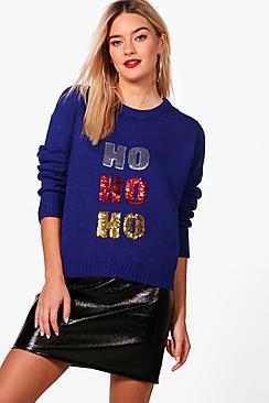 Boohoo Ho Ho Ho Sequin Slogan Jumper