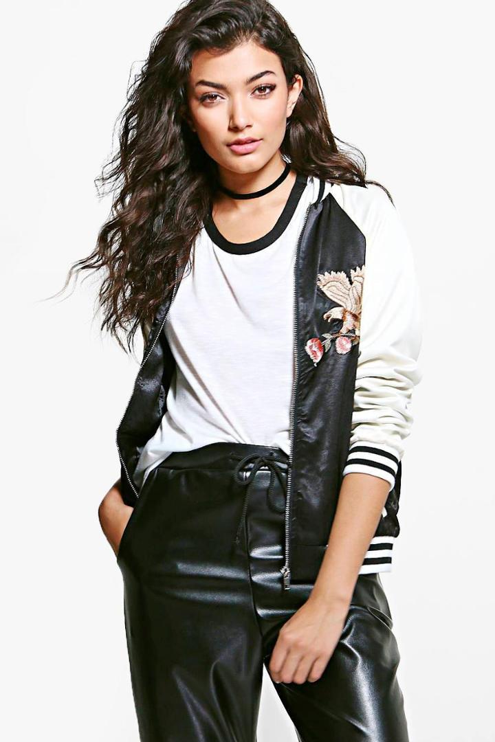 Boohoo Katie Floral Embroidered Bomber Multi