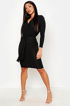 Boohoo Off The Shoulder Rib Belted Midi Dress