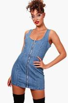 Boohoo Mabel Zip Front Denim Bodycon Dress