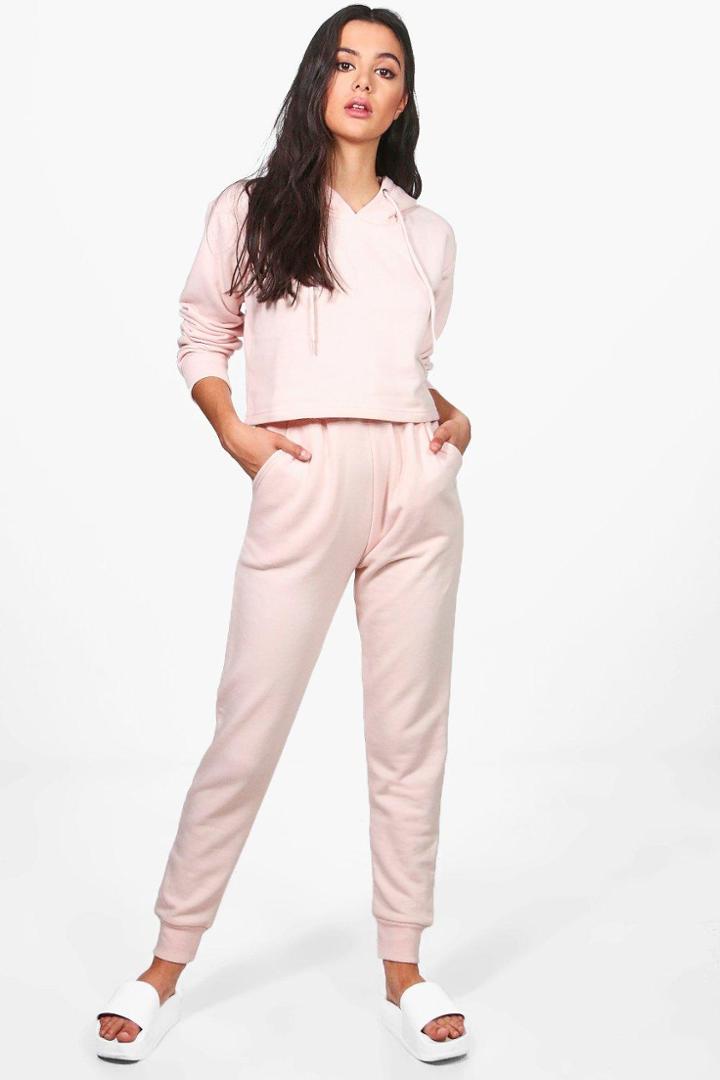Boohoo Lizzie Crop Hoodie + Jogger Set Blush