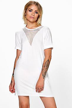Boohoo Clarice V Mesh Insert T-shirt Dress