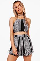 Boohoo Lois Printed Crop & Frill Short Co-ord Set