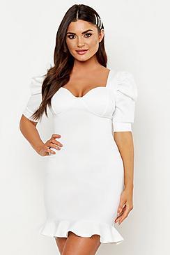 Boohoo Knot Front Puff Sleeve Mini Dress