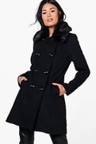 Boohoo Rebecca Faux Fur Collar Double Breasted Coat