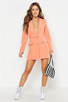 Boohoo Petite Woven Self Belt Round Buckle Blazer Dress