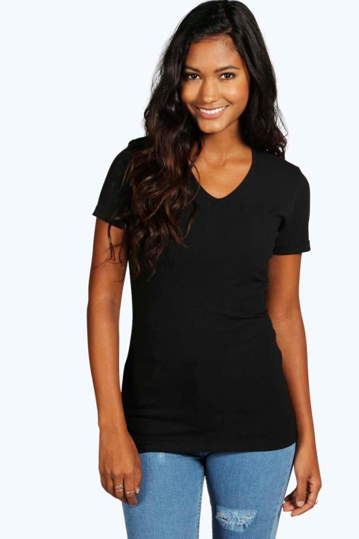Boohoo Isla Basic V Neck T-shirt Black