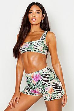 Boohoo Tropical Zebra Beach Shorts