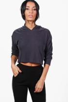 Boohoo Livia Cropped Knitted Hoody Grey