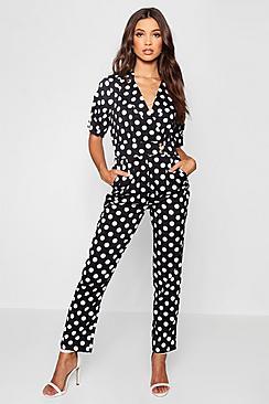 Boohoo Polka Dot Collar Jumpsuit