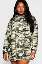 Boohoo Plus Camo Hooded Dress