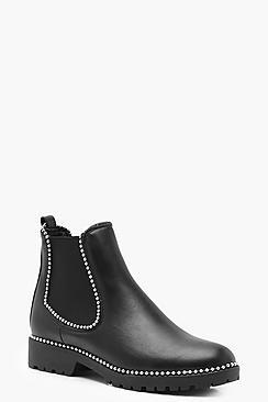 Boohoo Megan Stud Trim Chunky Chelsea Boots