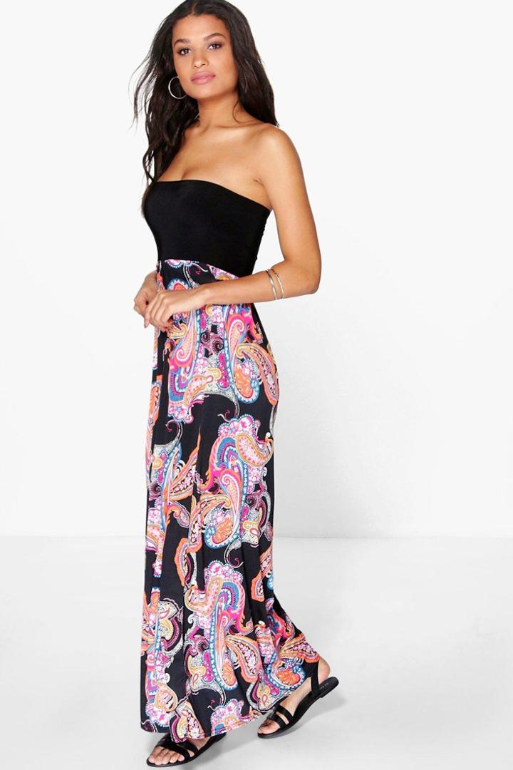Boohoo Fiona Bandeau Paisley Maxi Dress Black