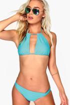 Boohoo Milan Cut Out Halter Triangle Bikini Marine