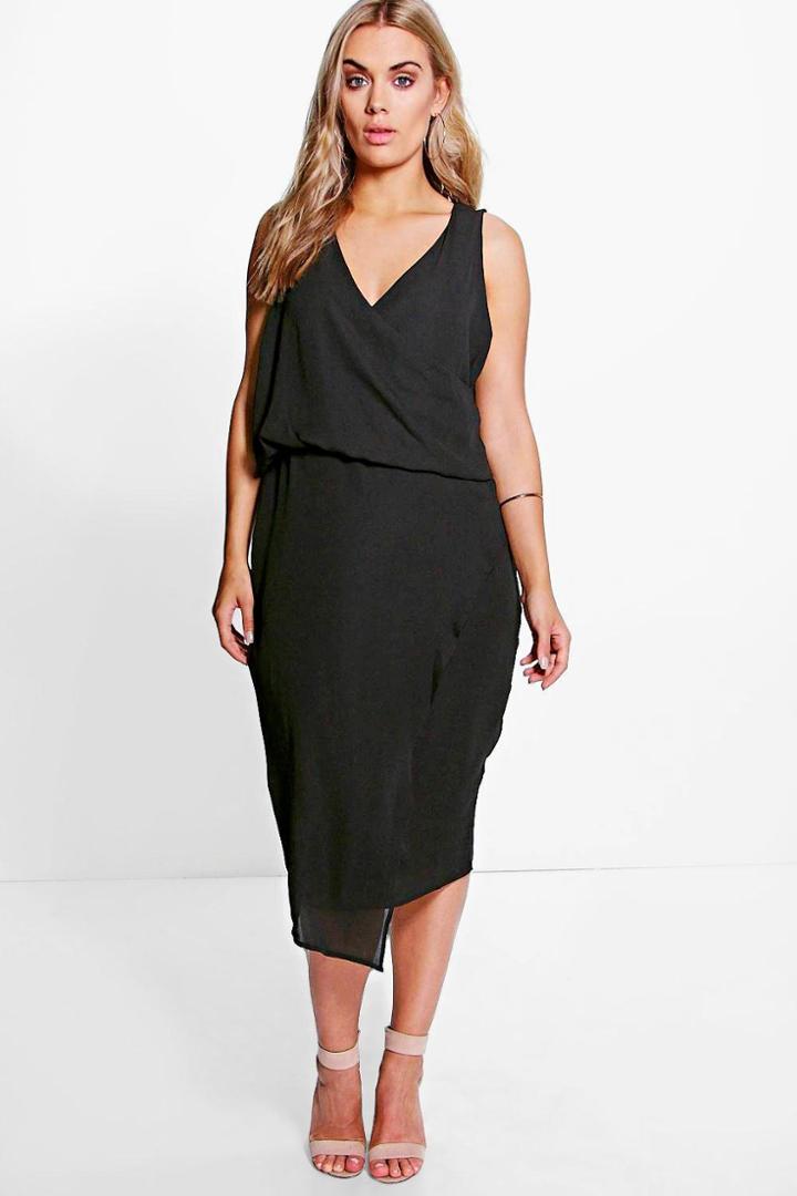 Boohoo Plus Anna Wrap Front Occasion Dress Black