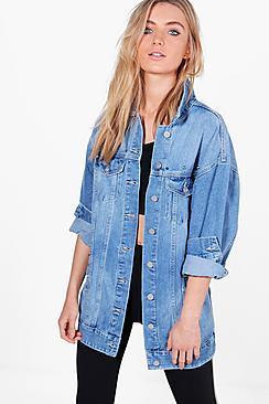 Boohoo Jeni Longline Studded Distressed Denim Jacket