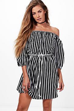 Boohoo Amelia Off The Shoulder Tie Waist Shift Dress