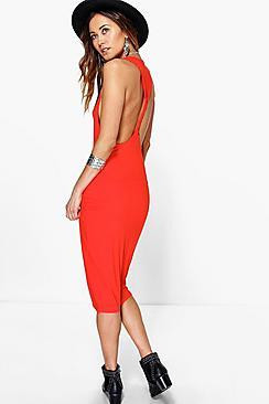 Boohoo Rhiannon Twist Back Bodycon Midi Dress