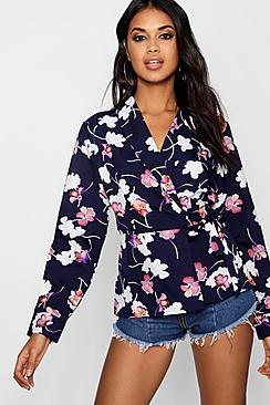 Boohoo Constance Floral Wrap Tie Top