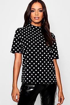 Boohoo High Neck Polka Dot Top