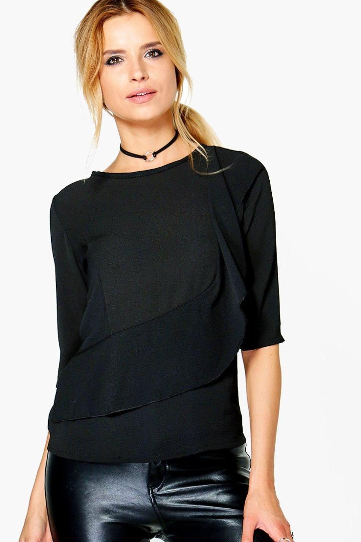 Boohoo Rosie Ruffle Front Blouse Black
