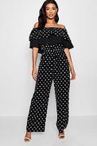 Boohoo Mix And Match Spot Ruffle Culotte Jumpsuit