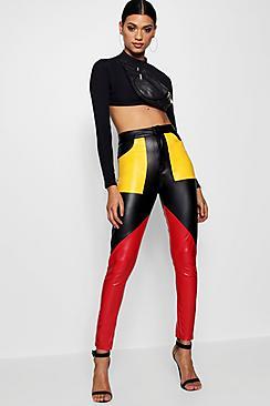 Boohoo Elle Colour Block Pu Panel Trousers