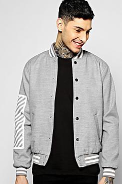 Boohoo Melton Oversized Varisty Jacket With Print