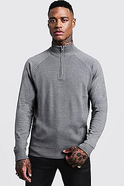 Boohoo Muscle Fit Half Zip Turtle Neck Jumper