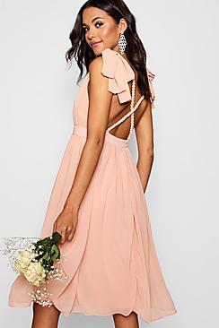 Boohoo Danielle Chiffon Pleated Back Midi Skater Dress