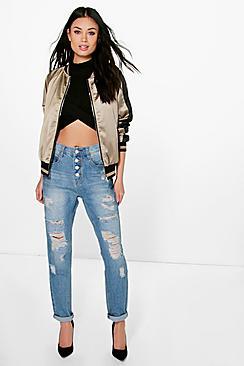 Boohoo Kim High Rise Button Detail Mom Jeans
