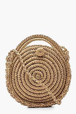 Boohoo Round Straw Cross Body With Pu Handle