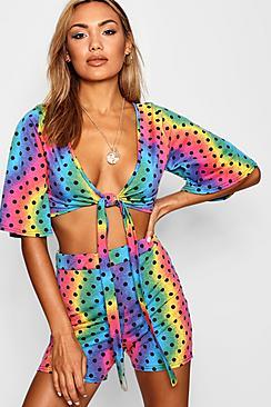 Boohoo Ella Rainbow Wave Polka Dot Cycle Short