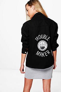 Boohoo Taylor Back Patch Oversize Denim Jacket