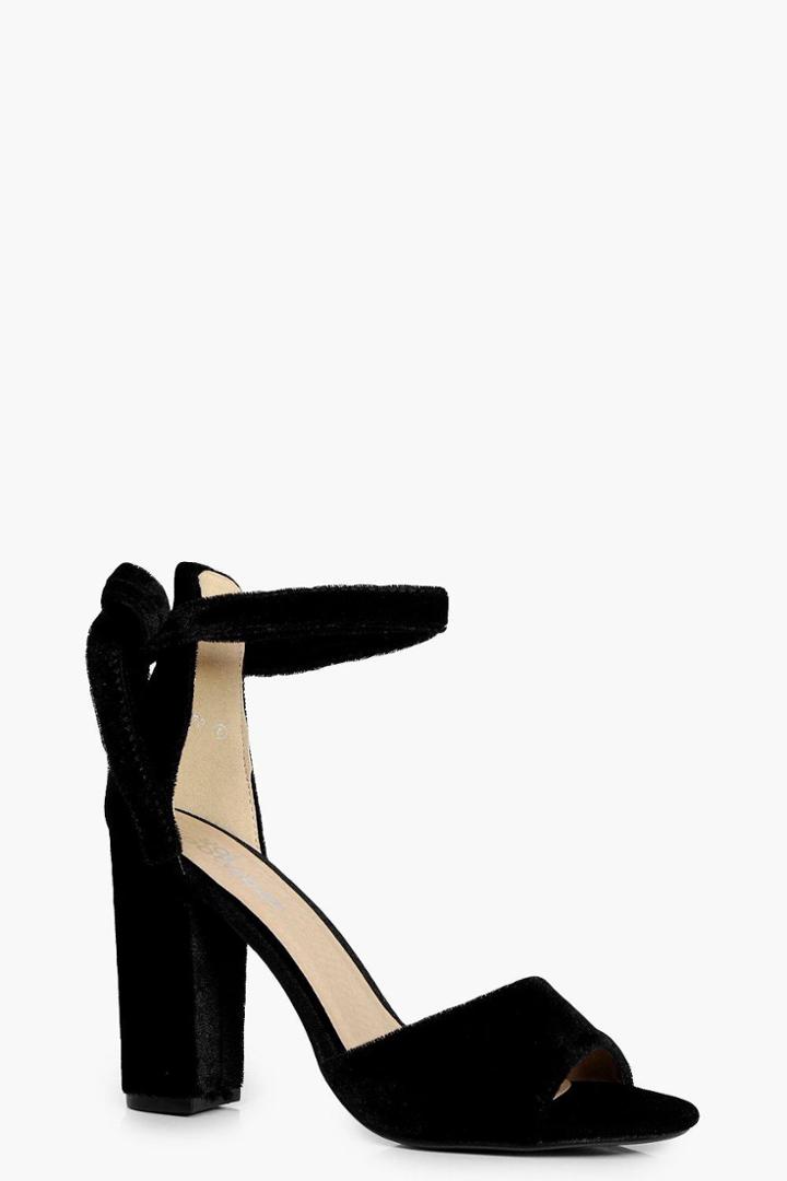 Boohoo Emilia Velvet Wrap Strap Block Heel Black