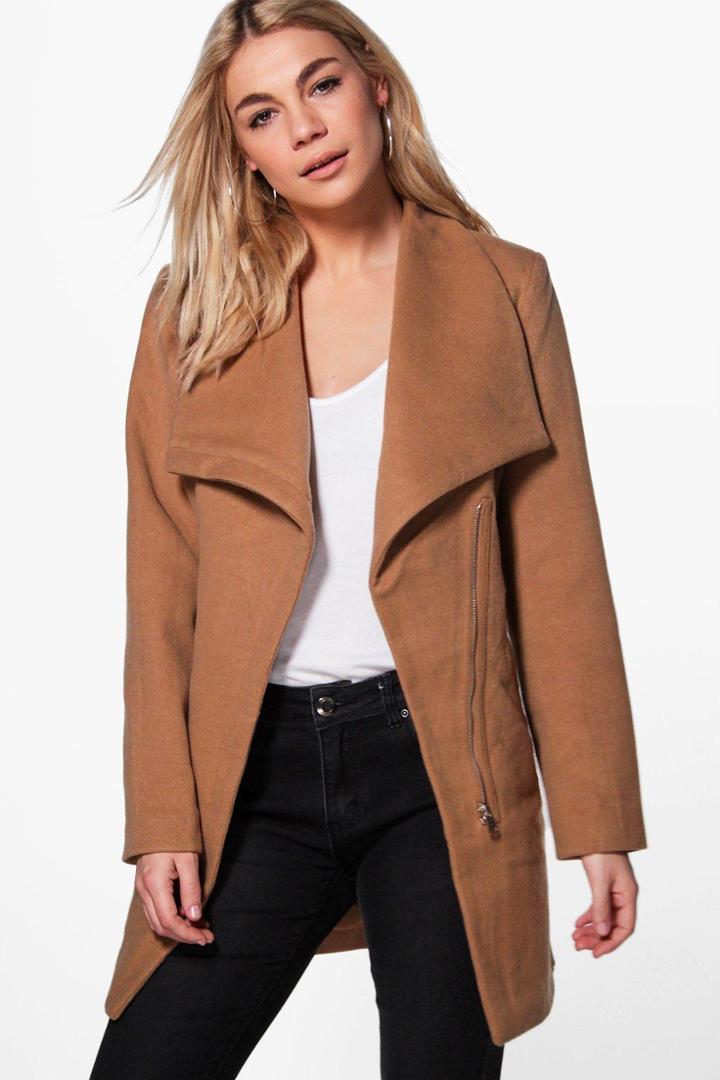 Boohoo Alexis Wrap Belted Wool Look Coat Camel