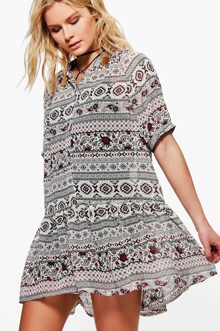 Boohoo Francesca Aztec Dress Ecru