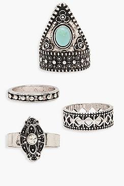 Boohoo Boho Turquoise Ring Pack