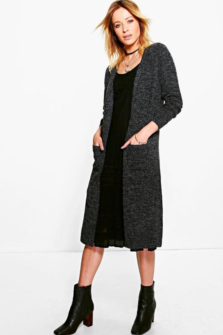 Boohoo Lacey Long Edge To Edge Cardigan Black
