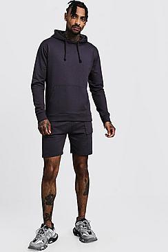 Boohoo Hooded Short Tracksuit With Large Pocket Detail