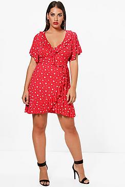 Boohoo Plus Bella Star Wrap Tea Dress