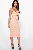 Boohoo Noreen Bow Knot Front Detail Midi Dress Apricot