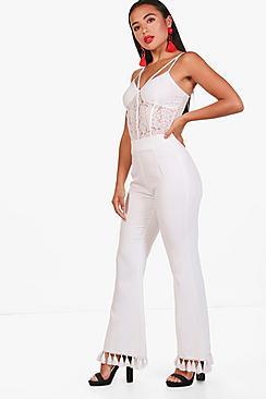 Boohoo Petite Melissa Tassel Hem Tailored Trouser