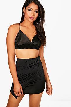 Boohoo Rouched Wrap Slinky Mini Skirt